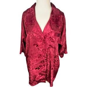 Vintage Victoria’s Secret Satin Button Up Shirt Robe Maroon Floral Size M Luxury
